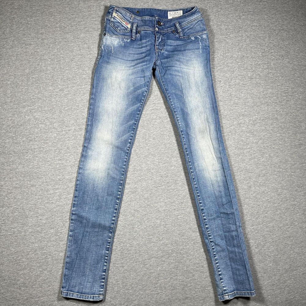 Diesel Jeans Womens 25 Slim Tapered Blue Light Wash Distressed